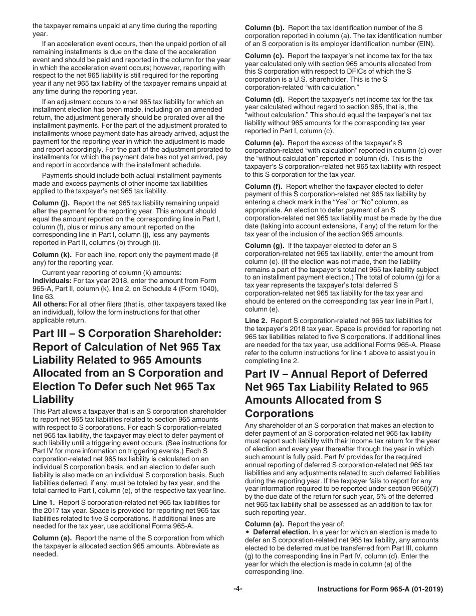 Instructions for IRS Form 965-A Individual Report of Net 965 Tax Liability, Page 4