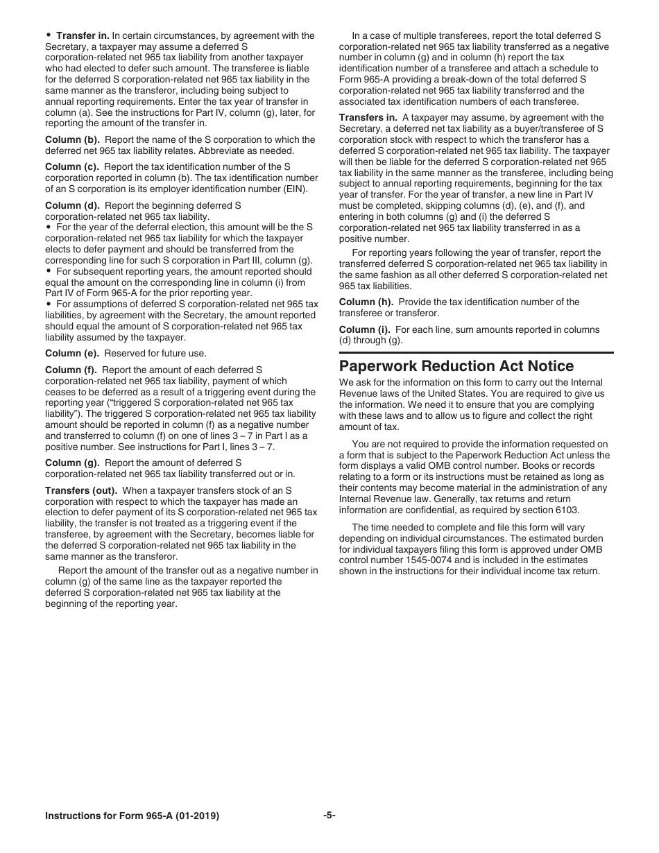 Instructions for IRS Form 965-A Individual Report of Net 965 Tax Liability, Page 5