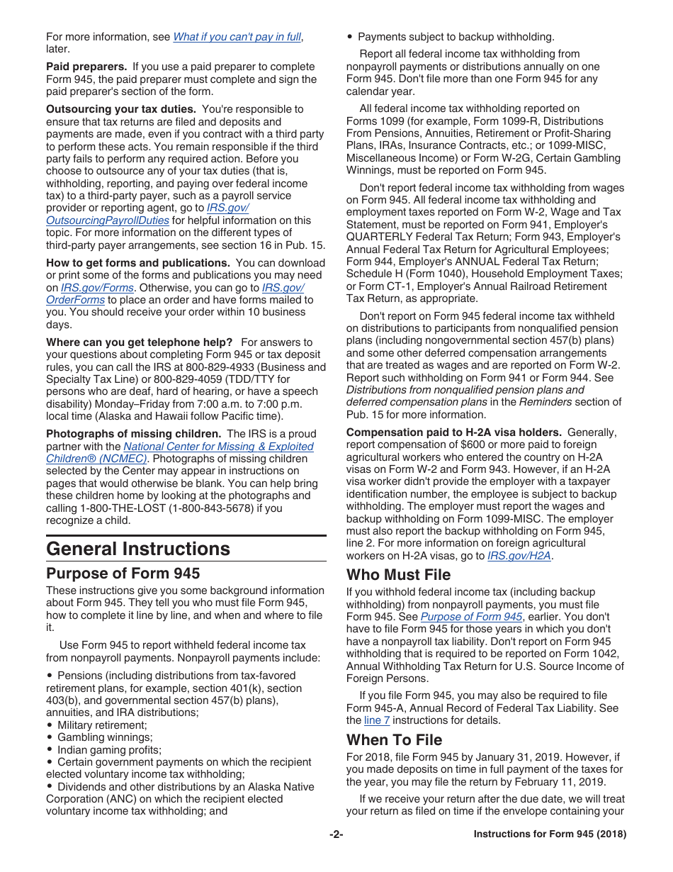 Instructions for IRS Form 945 Annual Return of Withheld Federal Income Tax, Page 2