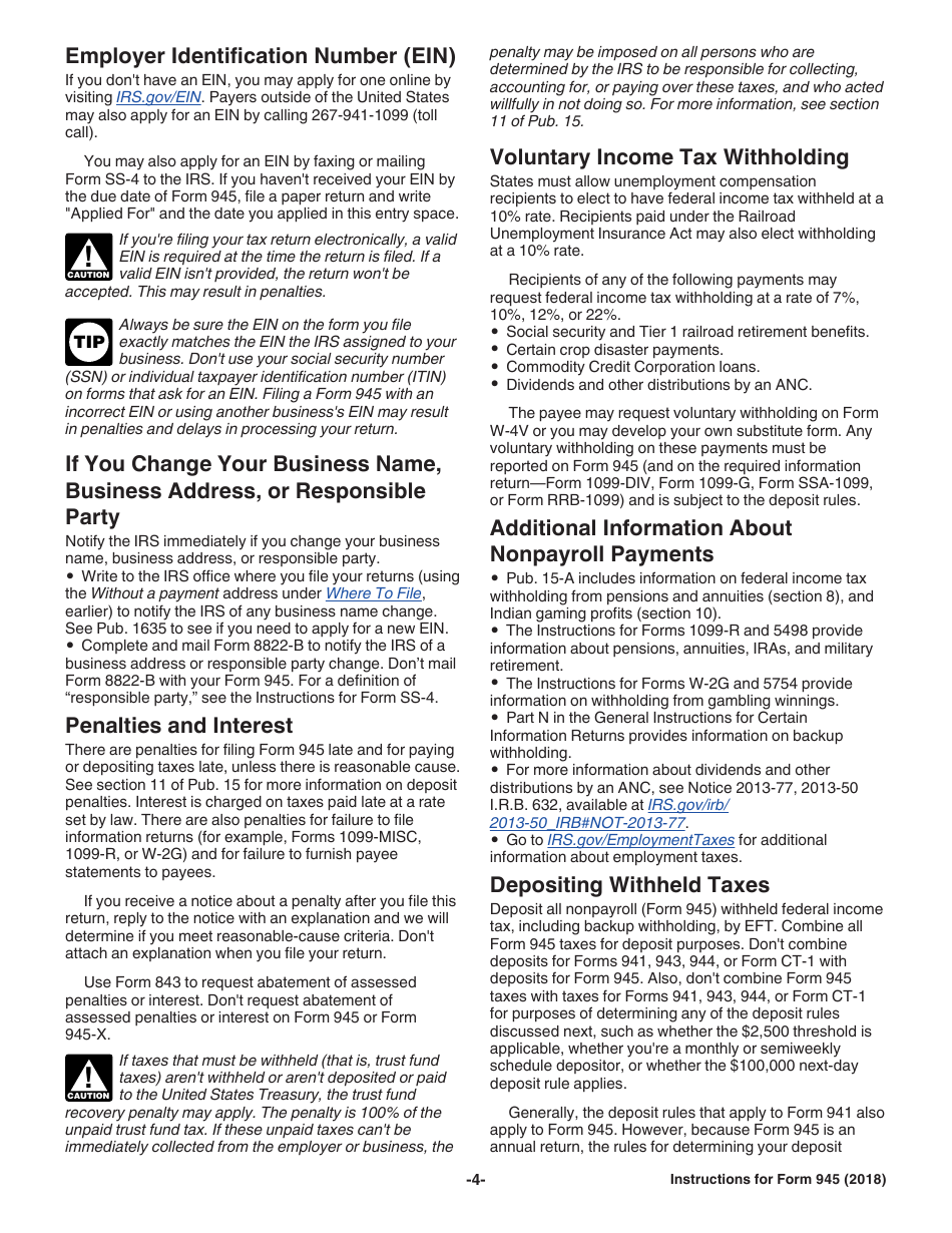 Instructions for IRS Form 945 Annual Return of Withheld Federal Income Tax, Page 4
