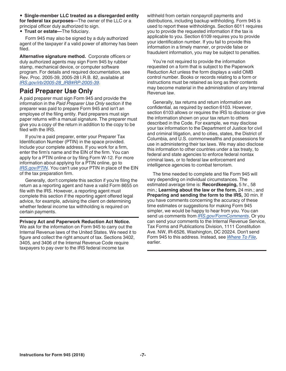 Instructions for IRS Form 945 Annual Return of Withheld Federal Income Tax, Page 7