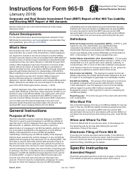 Document preview: Instructions for IRS Form 965-B Corporate and Real Estate Investment Trust (Reit) Report of Net 965 Tax Liability and Electing Reit Report of 965 Amounts