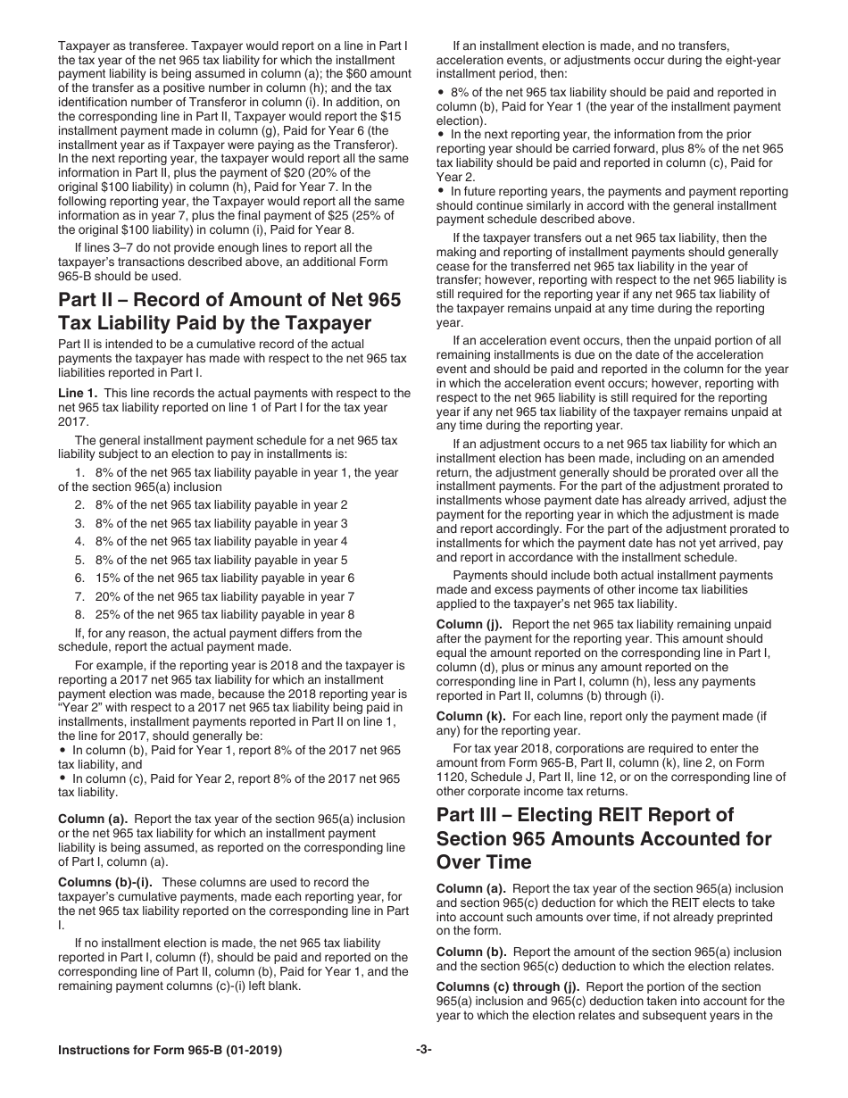 Instructions for IRS Form 965-B Corporate and Real Estate Investment Trust (Reit) Report of Net 965 Tax Liability and Electing Reit Report of 965 Amounts, Page 3