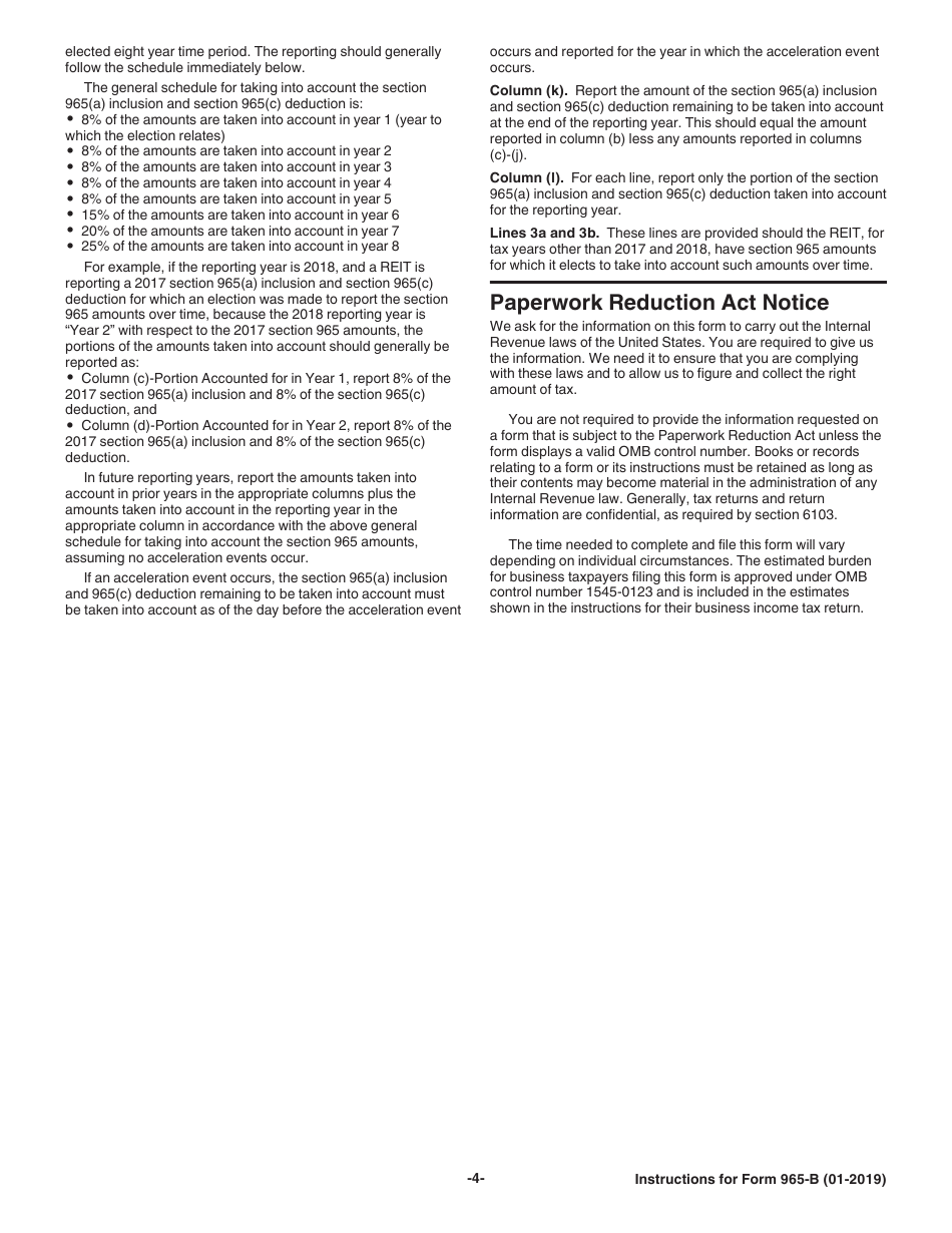 Instructions for IRS Form 965-B Corporate and Real Estate Investment Trust (Reit) Report of Net 965 Tax Liability and Electing Reit Report of 965 Amounts, Page 4