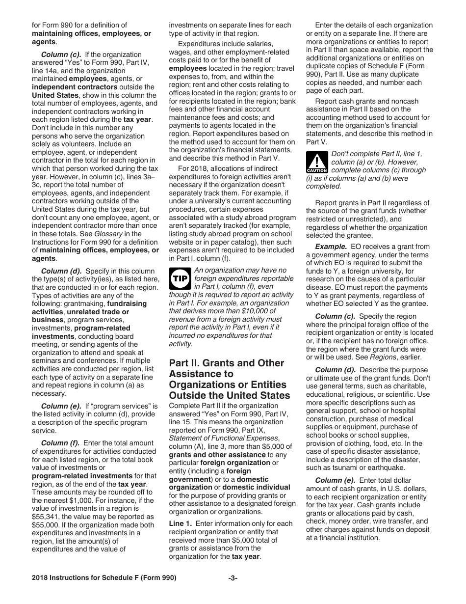 Instructions for IRS Form 990 Schedule F Statement of Activities Outside the United States, Page 3