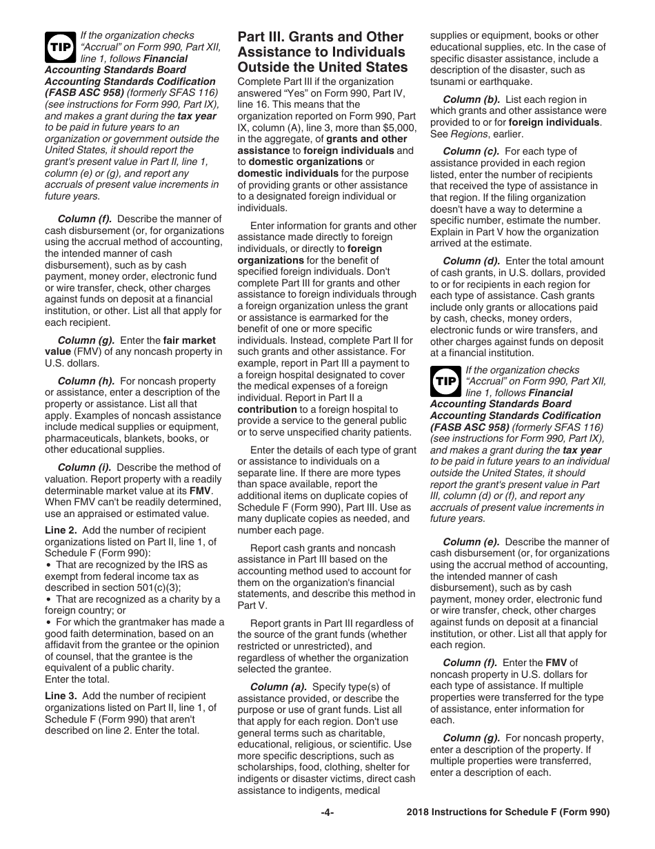 Instructions for IRS Form 990 Schedule F Statement of Activities Outside the United States, Page 4