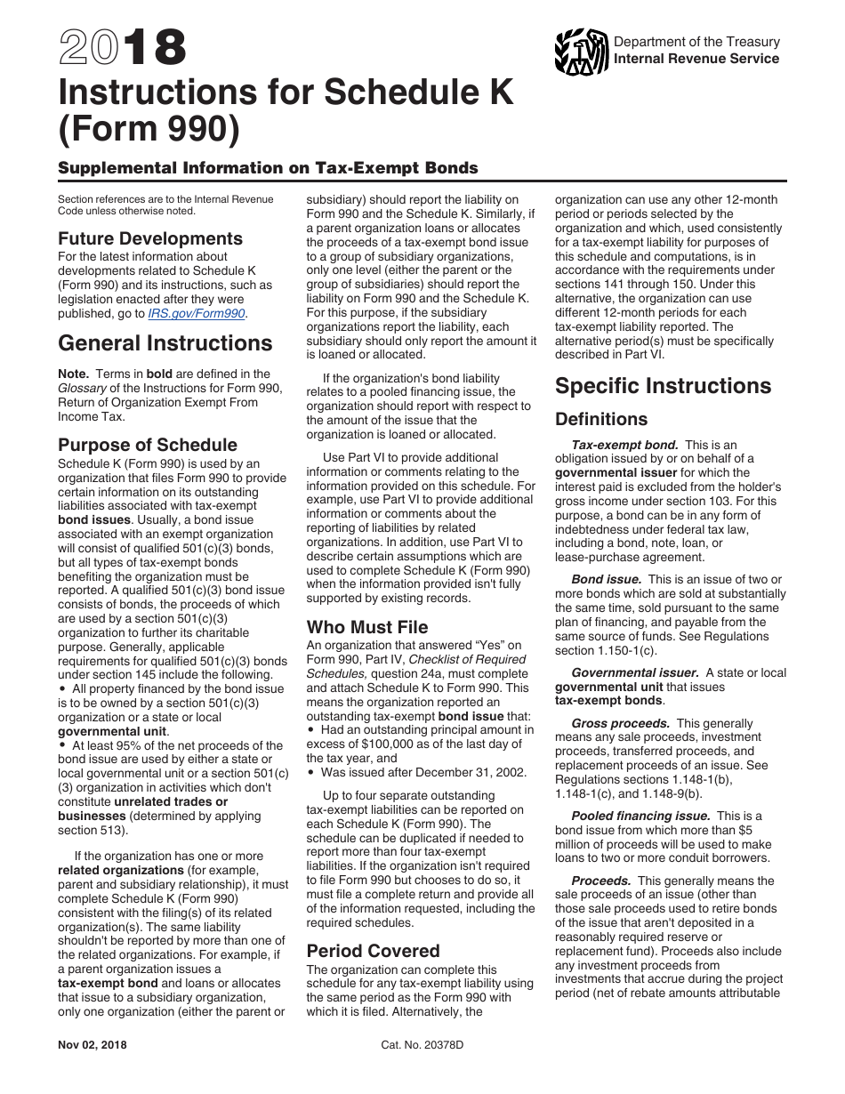 Instructions for IRS Form 990 Schedule K Supplemental Information on Tax-Exempt Bonds, Page 1