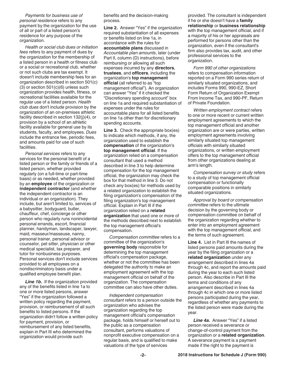 Instructions for IRS Form 990 Schedule J Compensation Information, Page 2