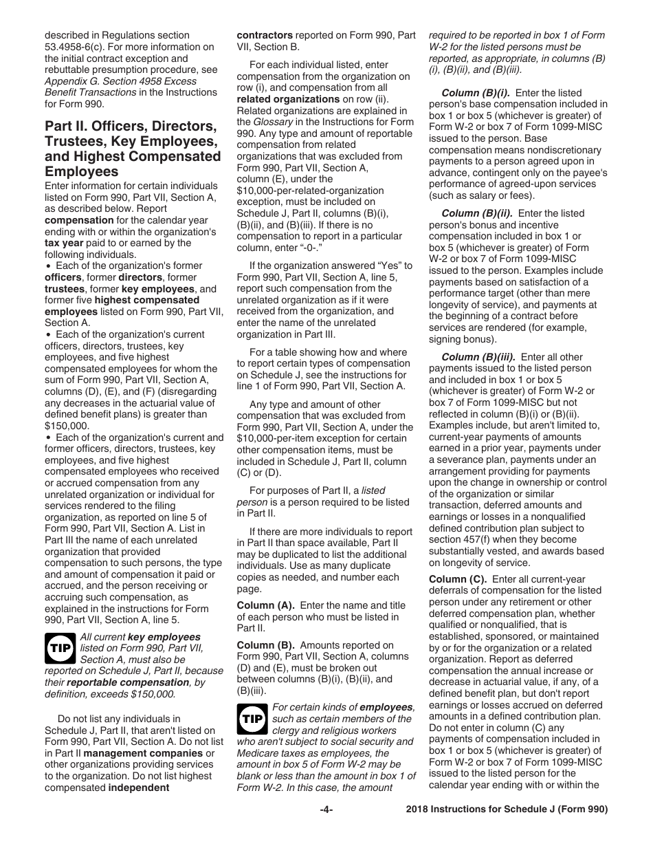 Instructions for IRS Form 990 Schedule J Compensation Information, Page 4