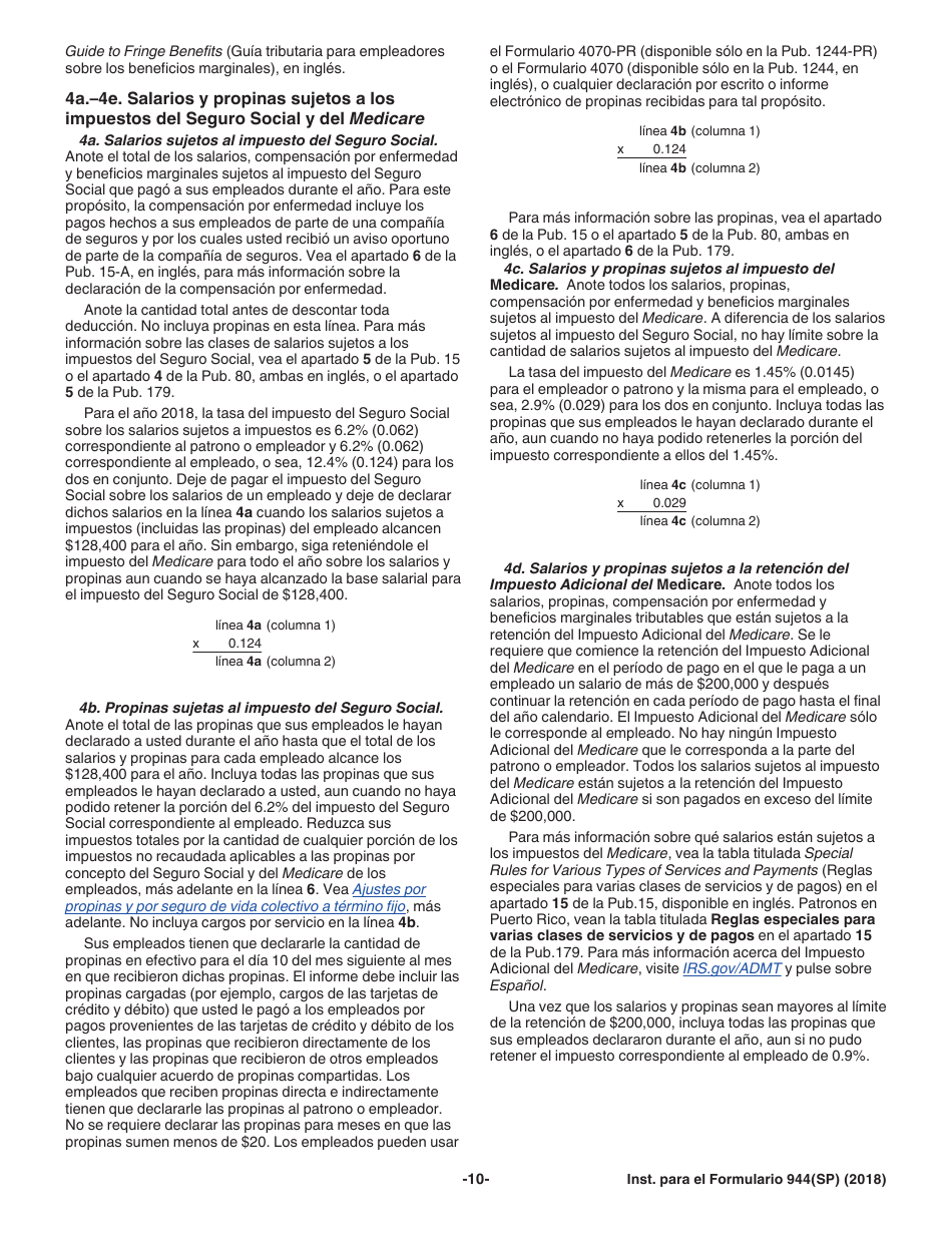 Instrucciones para IRS Formulario 944(SP) Declaracion Federal Anual De Impuestos Del Patrono O Empleador (Spanish), Page 10
