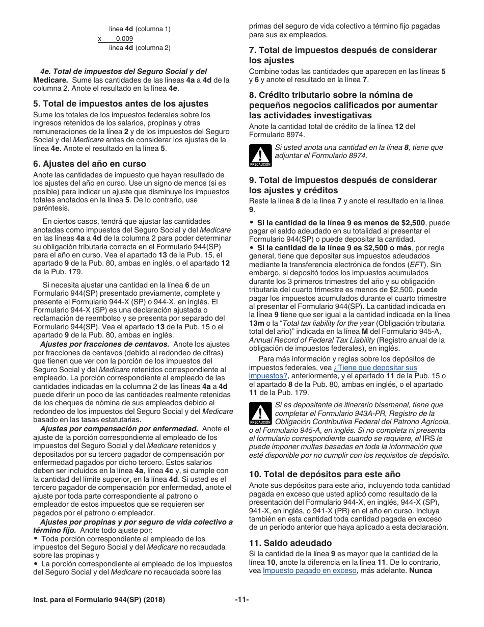 Instrucciones para IRS Formulario 944(SP) Declaracion Federal Anual De Impuestos Del Patrono O Empleador (Spanish), Page 11