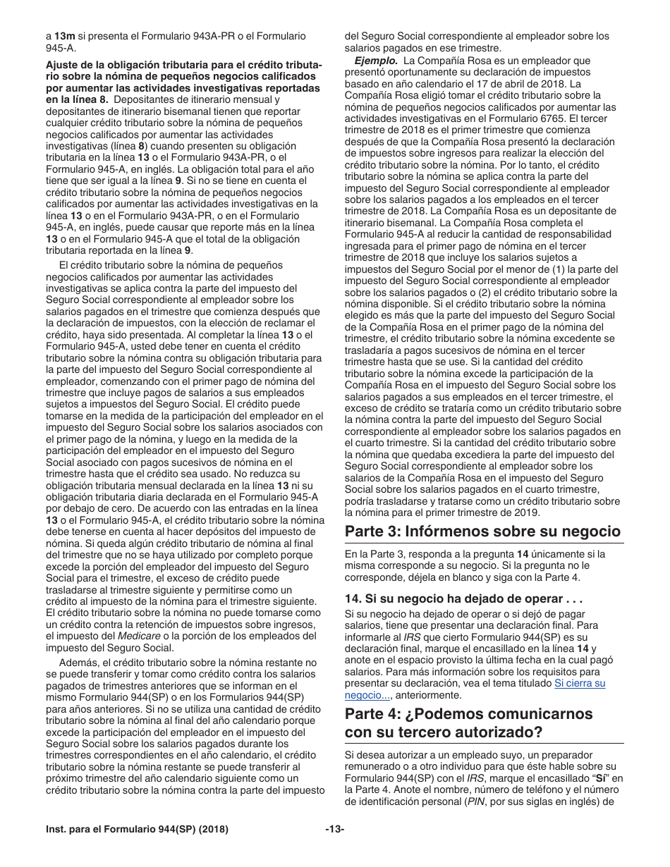 Instrucciones para IRS Formulario 944(SP) Declaracion Federal Anual De Impuestos Del Patrono O Empleador (Spanish), Page 13