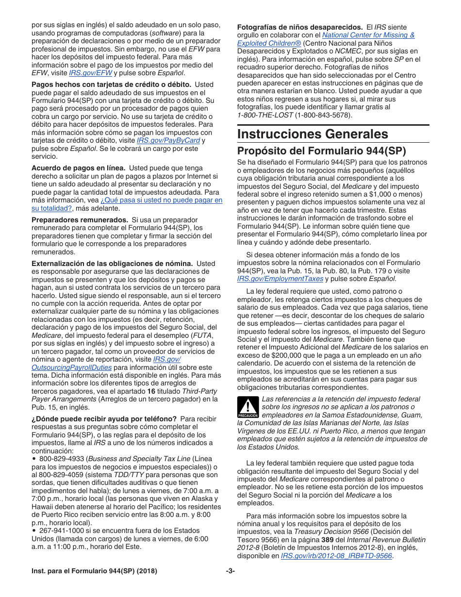 Instrucciones para IRS Formulario 944(SP) Declaracion Federal Anual De Impuestos Del Patrono O Empleador (Spanish), Page 3