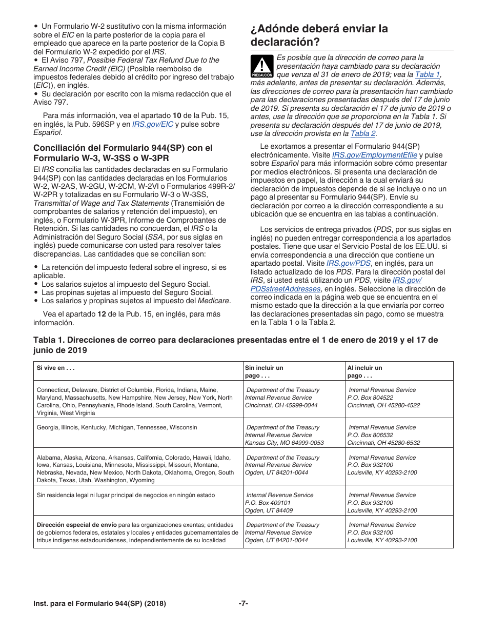 Instrucciones para IRS Formulario 944(SP) Declaracion Federal Anual De Impuestos Del Patrono O Empleador (Spanish), Page 7