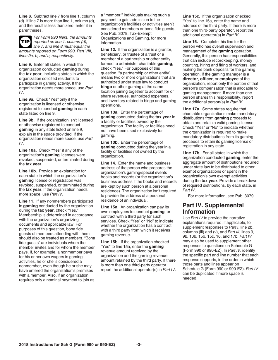 Instructions for IRS Form 990, 990-EZ Schedule G Supplemental Information Regarding Fundraising or Gaming Activities, Page 3