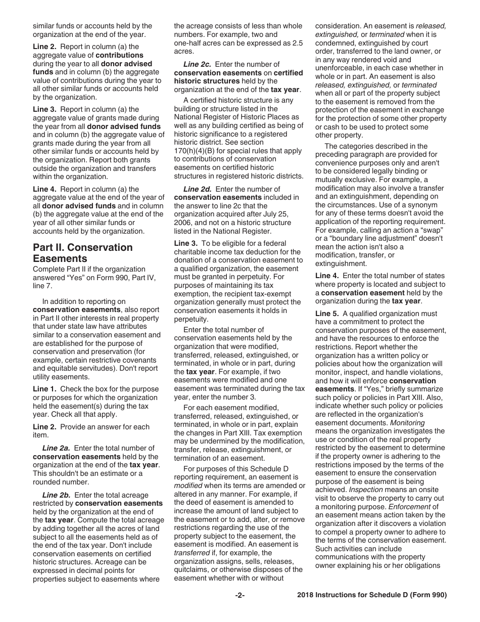 Instructions for IRS Form 990 Schedule D Supplemental Financial Statements, Page 2