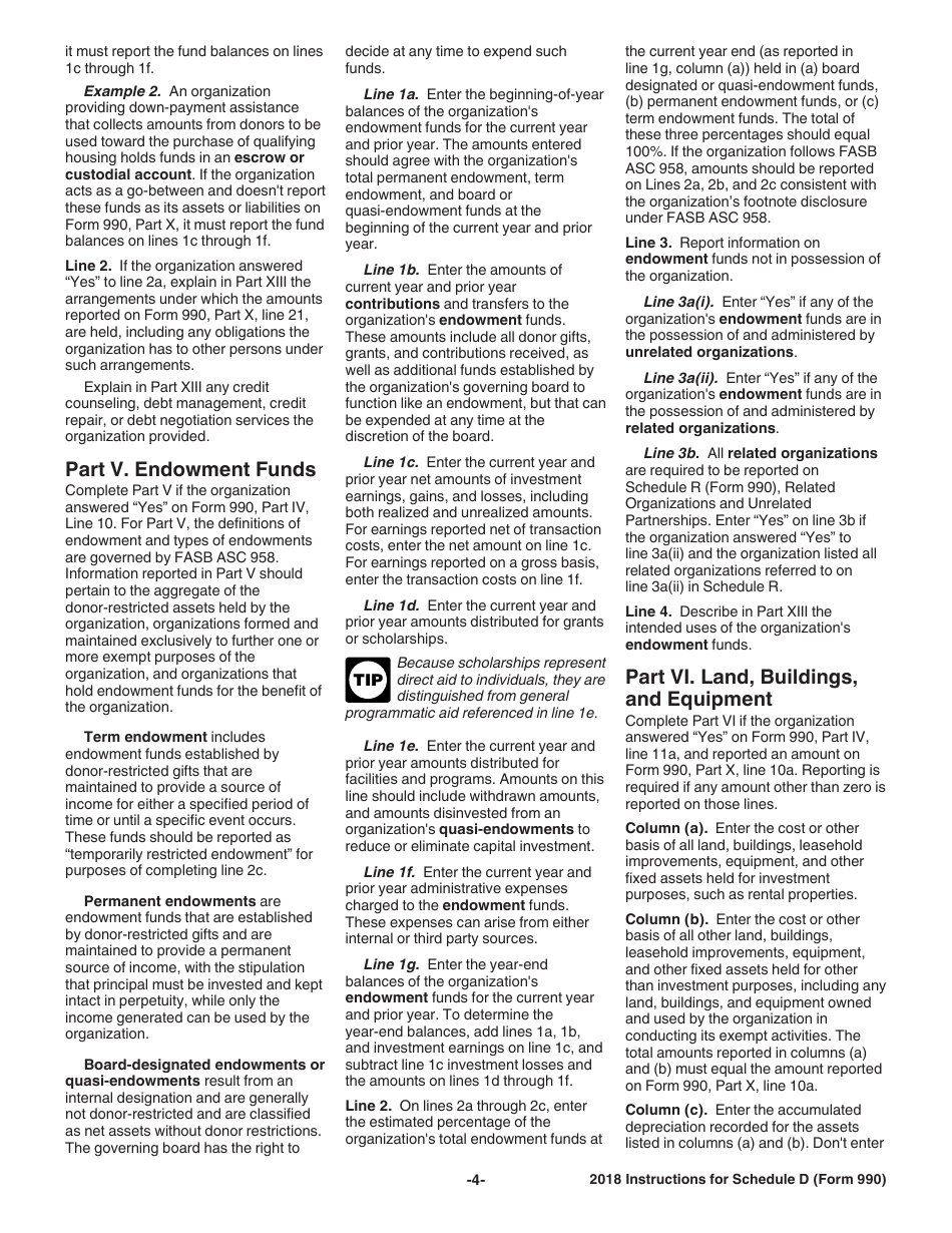 Instructions for IRS Form 990 Schedule D Supplemental Financial Statements, Page 4