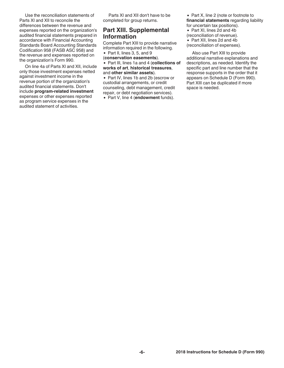Instructions for IRS Form 990 Schedule D Supplemental Financial Statements, Page 6