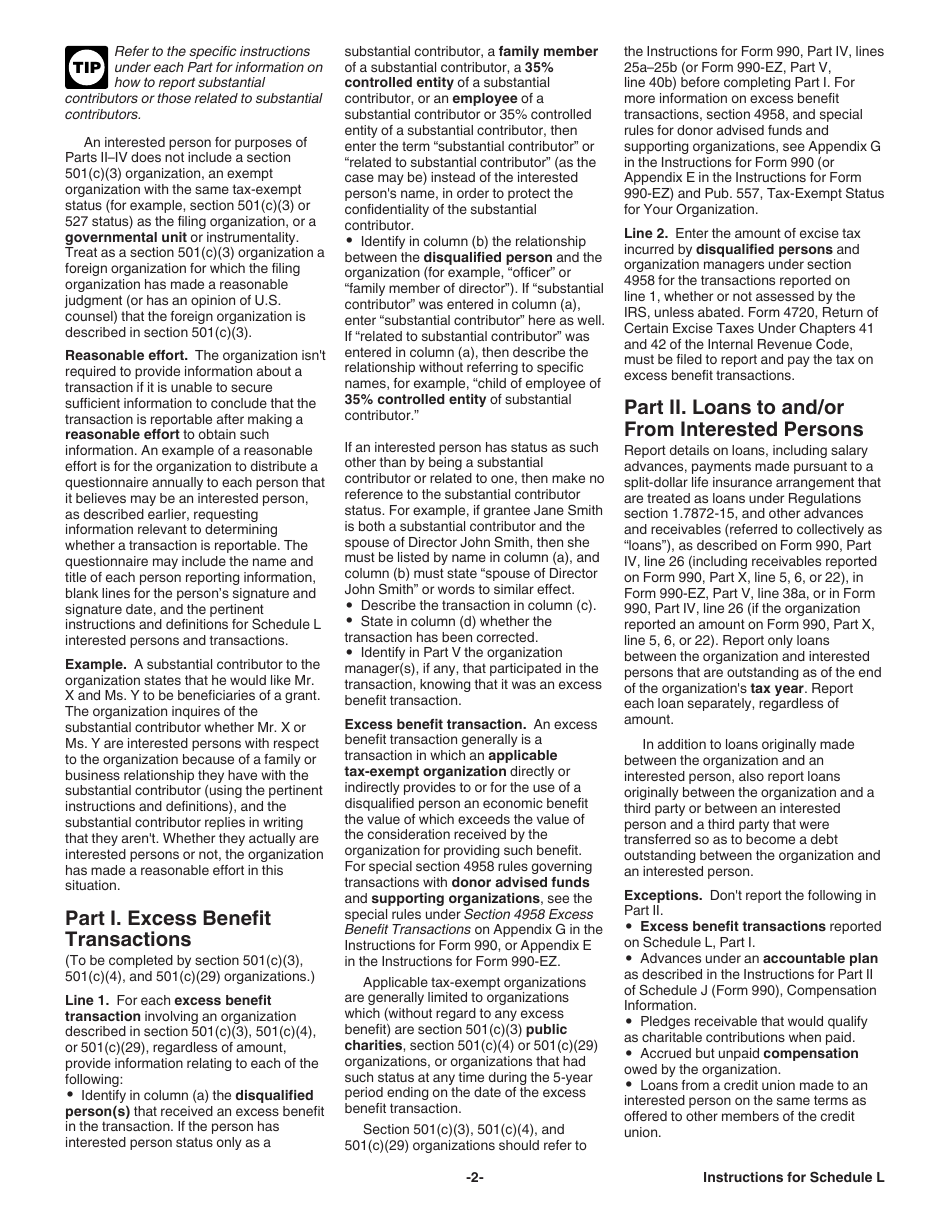 Instructions for IRS Form 990, 990-EZ Schedule L Transactions With Interested Persons, Page 2