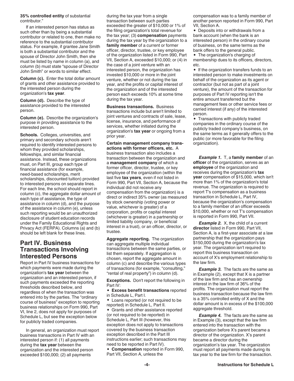 Instructions for IRS Form 990, 990-EZ Schedule L Transactions With Interested Persons, Page 4
