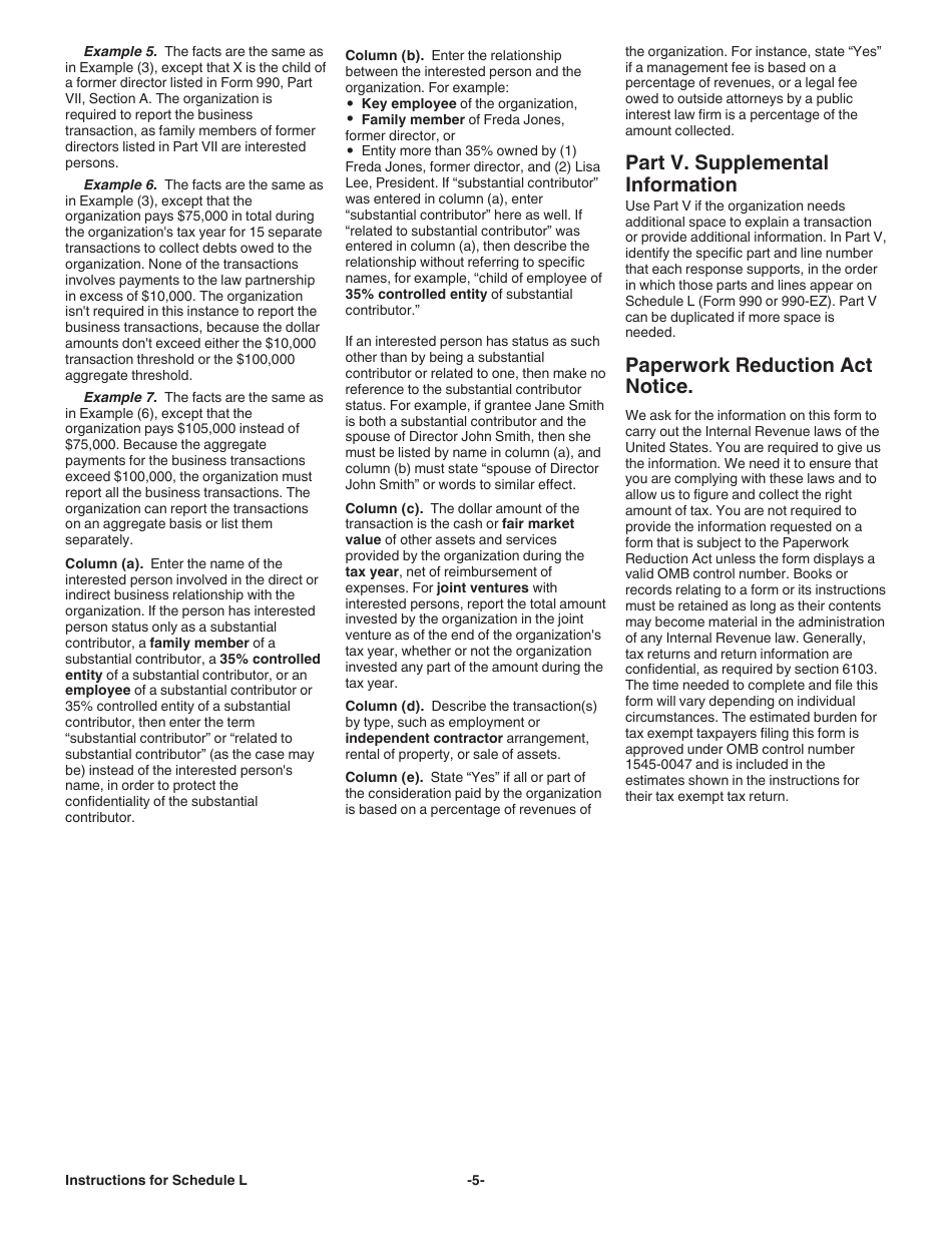 Instructions for IRS Form 990, 990-EZ Schedule L Transactions With Interested Persons, Page 5