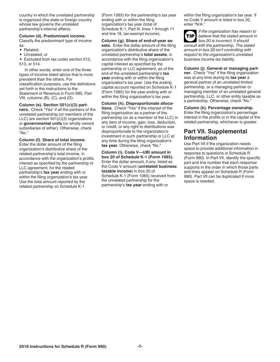 Instructions for IRS Form 990 Schedule R Related Organization and Unrelated Partnerships, Page 7