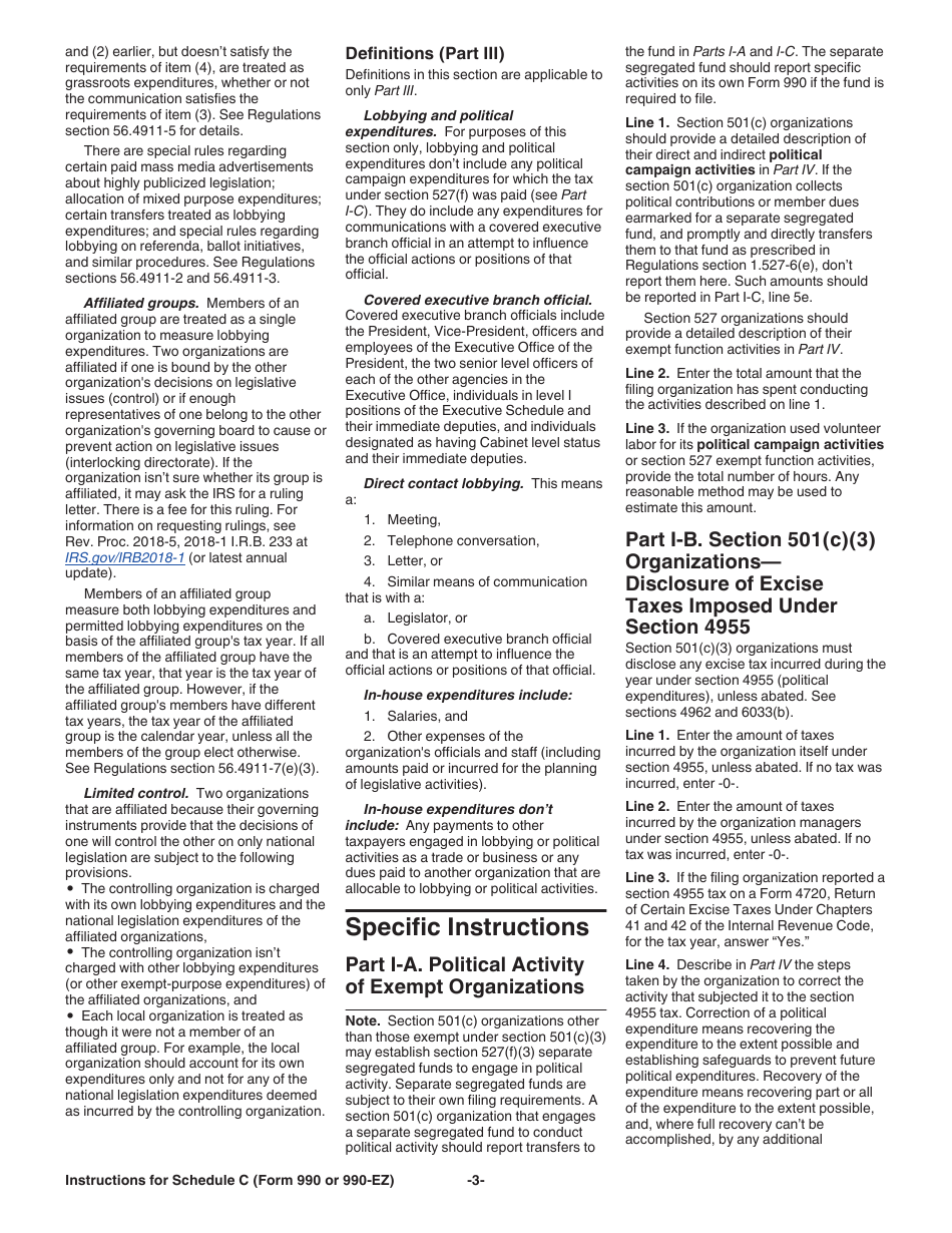 Instructions for IRS Form 990, 990-EZ Schedule C Political Campaign and Lobbying Activities, Page 3