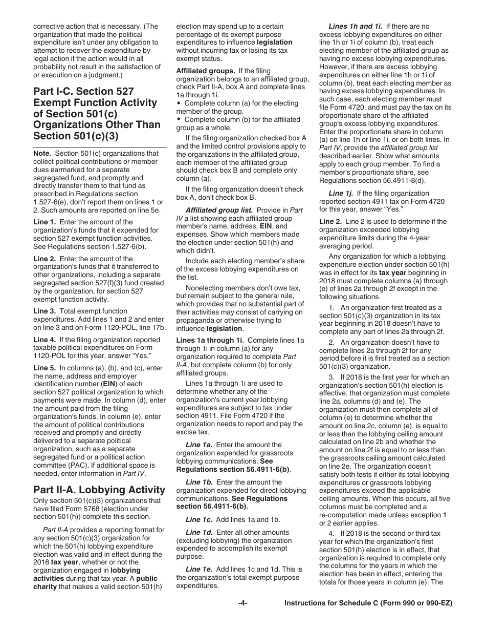 Instructions for IRS Form 990, 990-EZ Schedule C Political Campaign and Lobbying Activities, Page 4