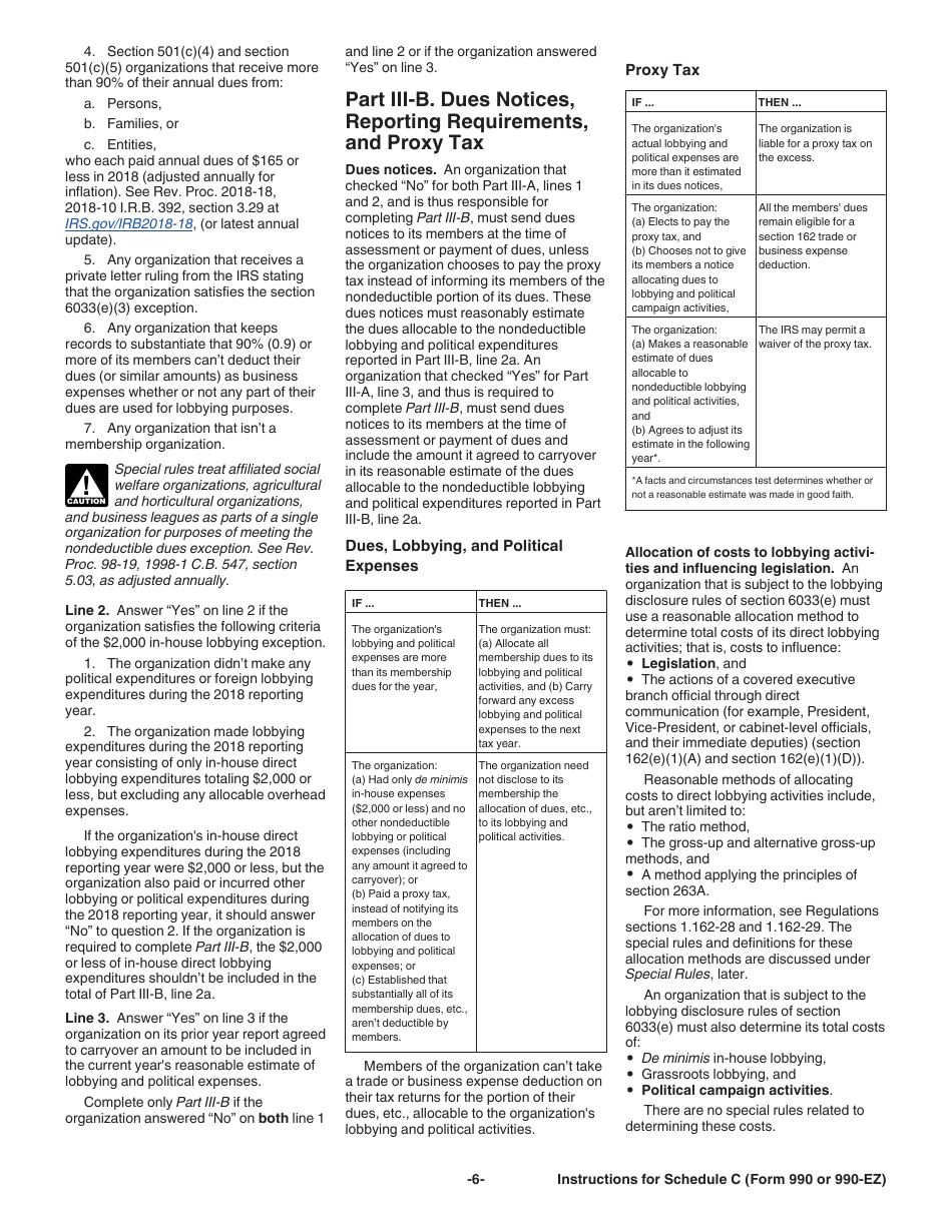 Instructions for IRS Form 990, 990-EZ Schedule C Political Campaign and Lobbying Activities, Page 6