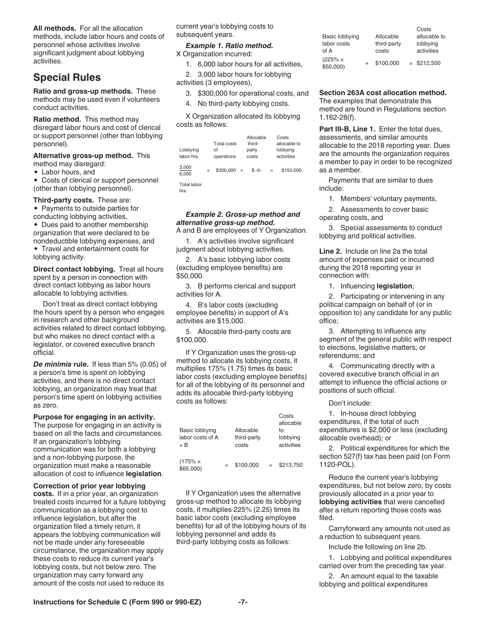 Instructions for IRS Form 990, 990-EZ Schedule C Political Campaign and Lobbying Activities, Page 7