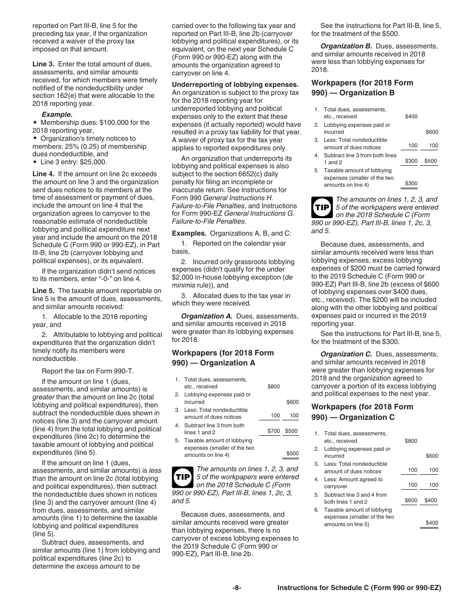 Instructions for IRS Form 990, 990-EZ Schedule C Political Campaign and Lobbying Activities, Page 8