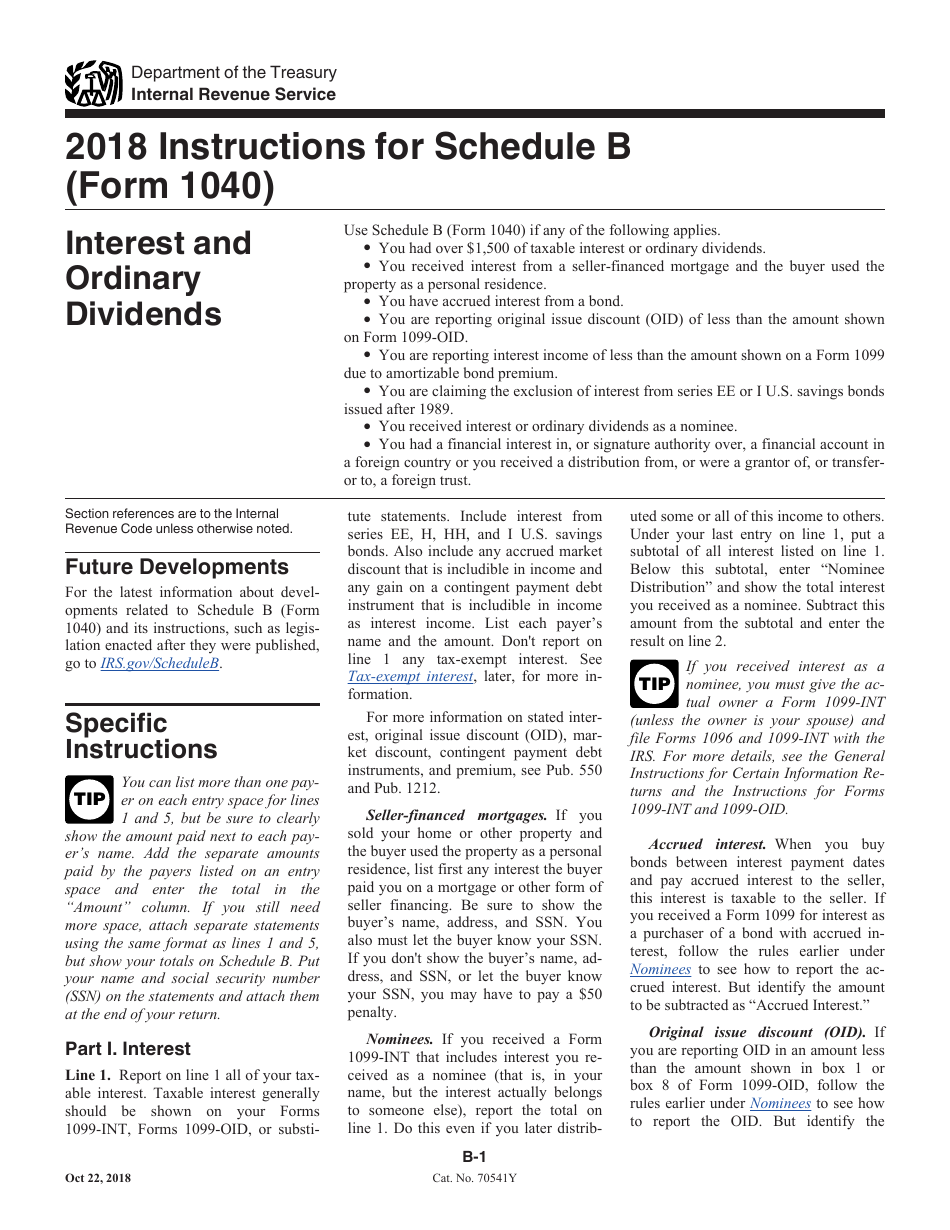 Instructions for IRS Form 1040 Schedule B Interest and Ordinary Dividends, Page 1