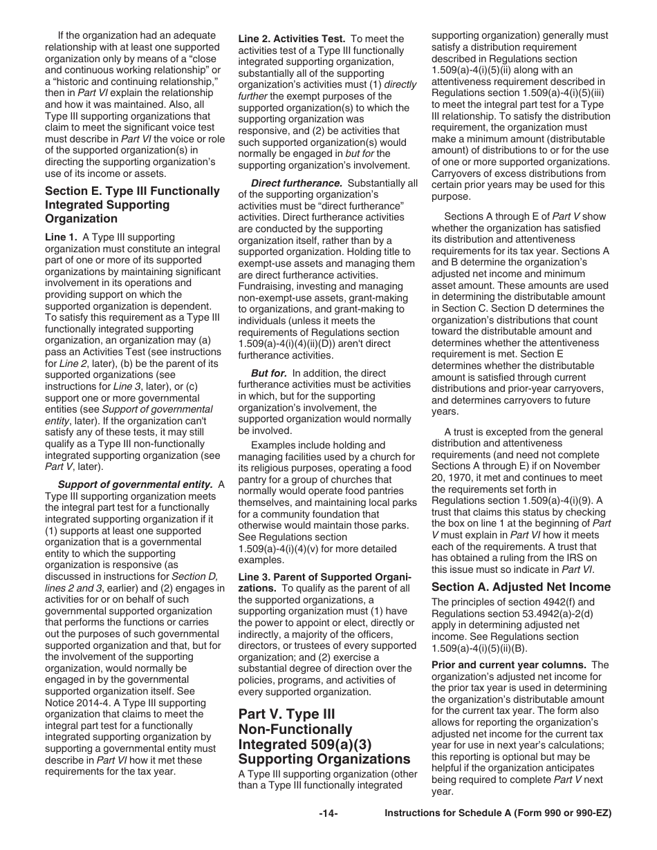 Instructions for IRS Form 990, 990-EZ Schedule A Public Charity Status and Public Support, Page 14