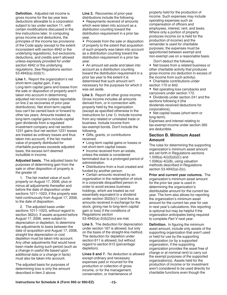 Instructions for IRS Form 990, 990-EZ Schedule A Public Charity Status and Public Support, Page 15