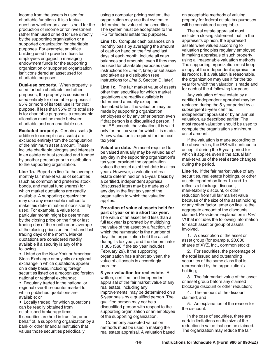 Instructions for IRS Form 990, 990-EZ Schedule A Public Charity Status and Public Support, Page 16