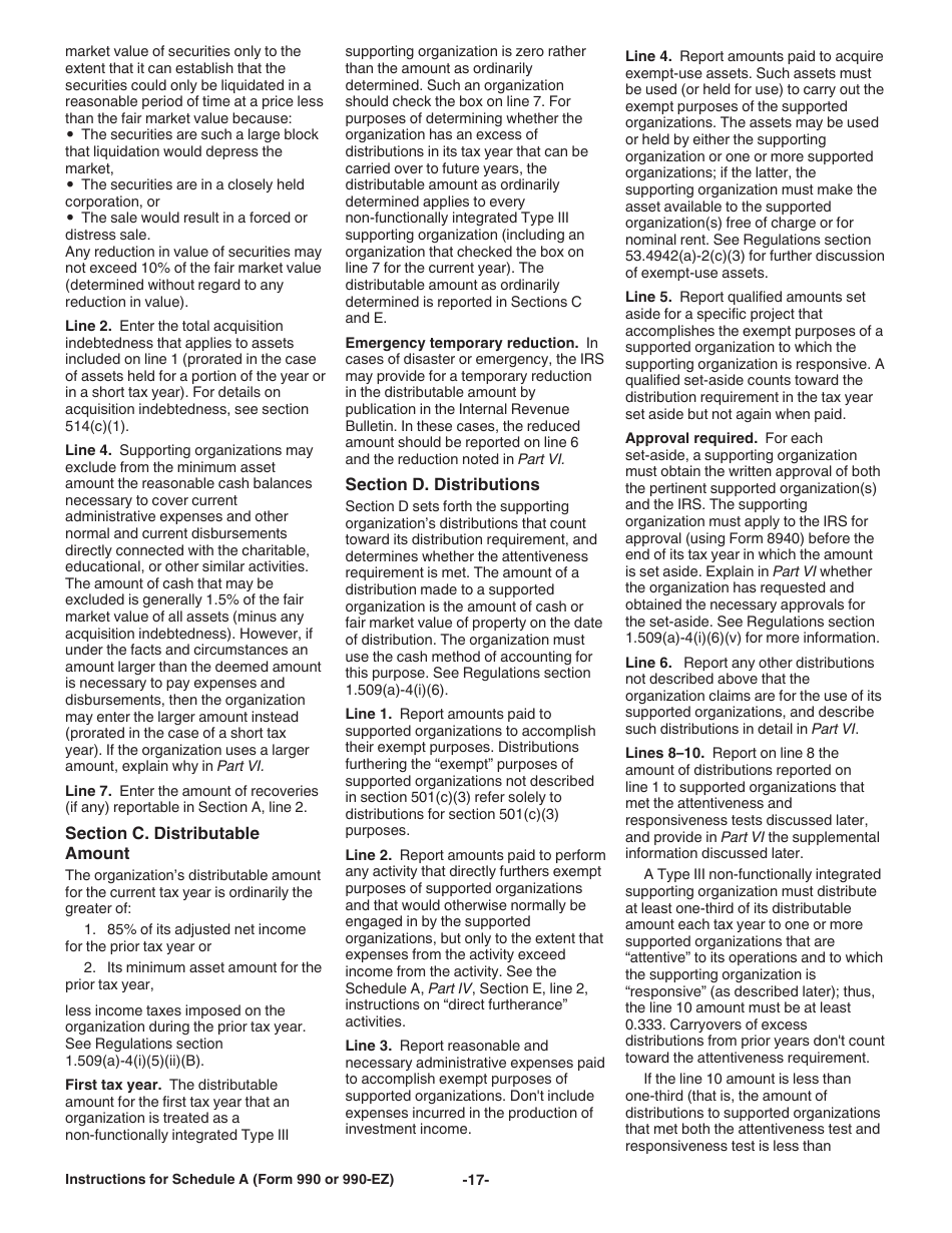 Instructions for IRS Form 990, 990-EZ Schedule A Public Charity Status and Public Support, Page 17