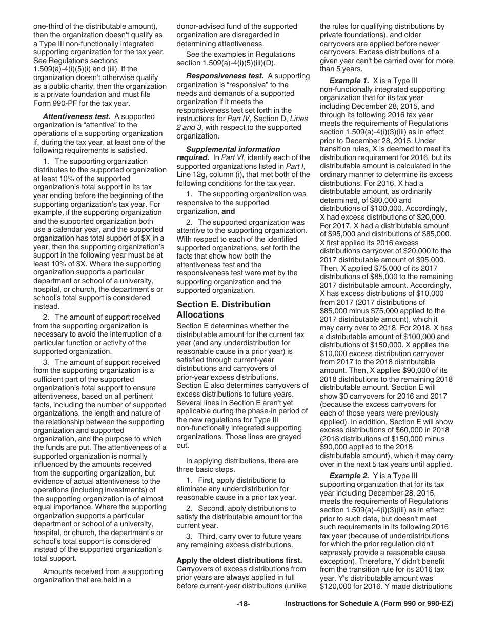 Instructions for IRS Form 990, 990-EZ Schedule A Public Charity Status and Public Support, Page 18