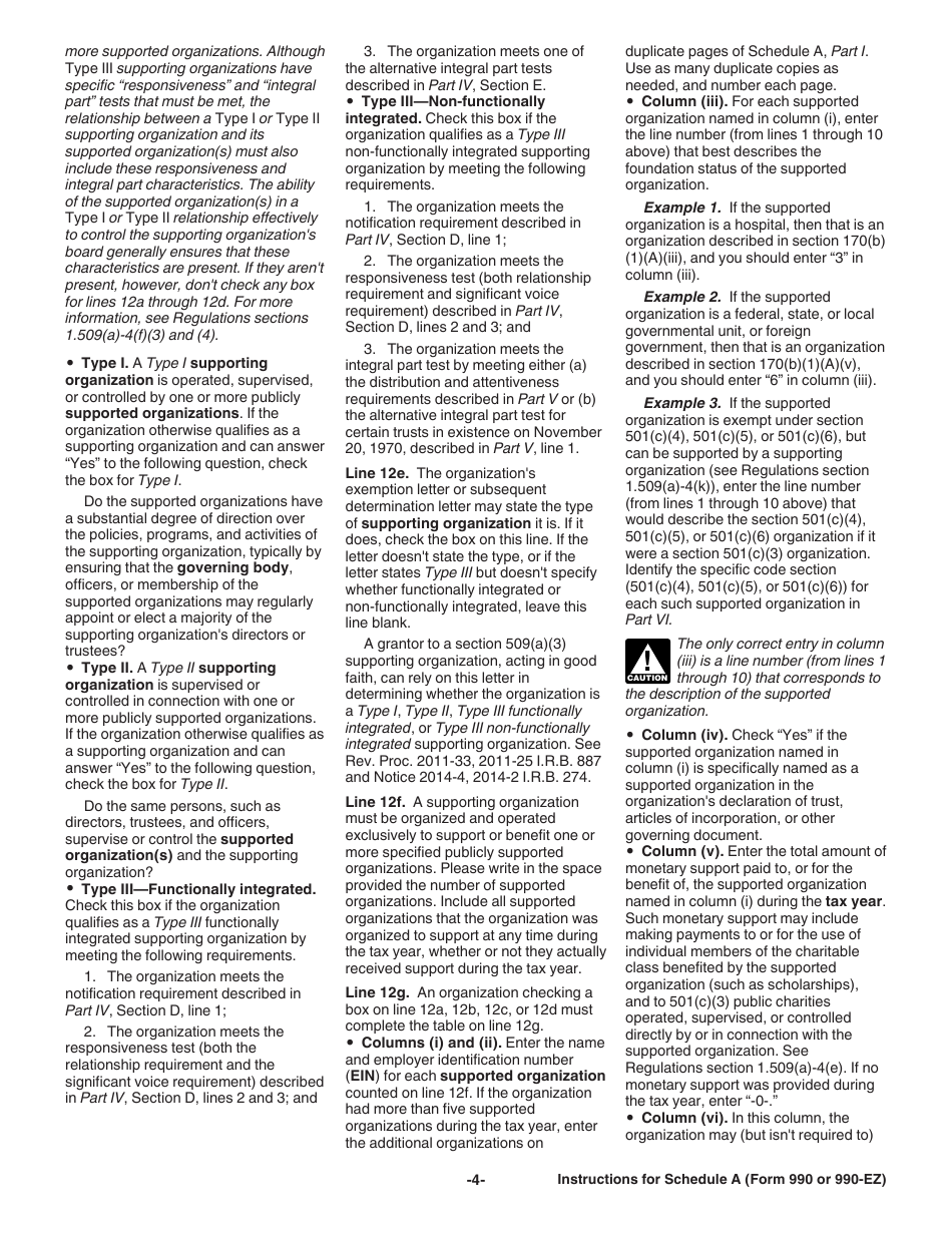 Instructions for IRS Form 990, 990-EZ Schedule A Public Charity Status and Public Support, Page 4