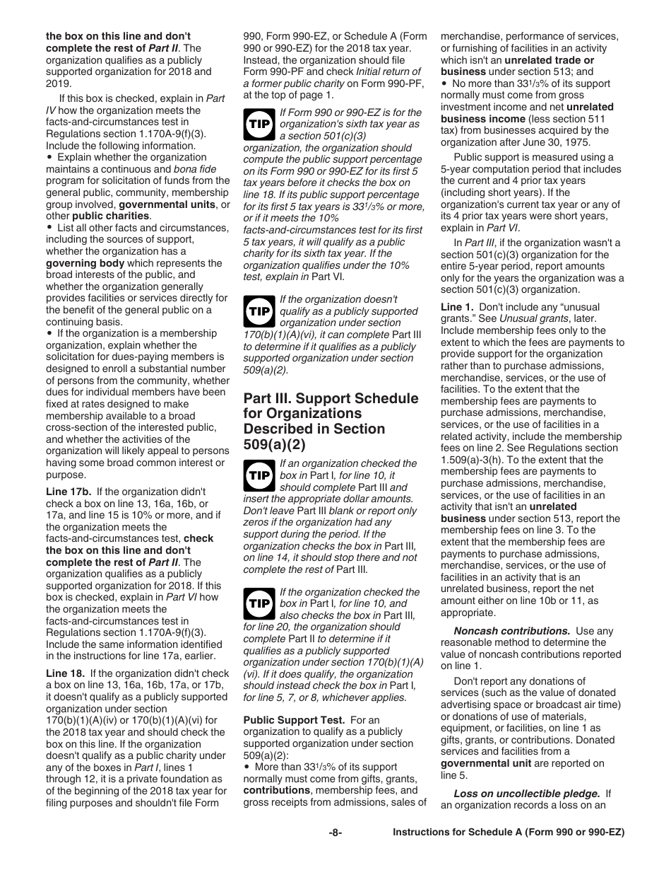 Instructions for IRS Form 990, 990-EZ Schedule A Public Charity Status and Public Support, Page 8
