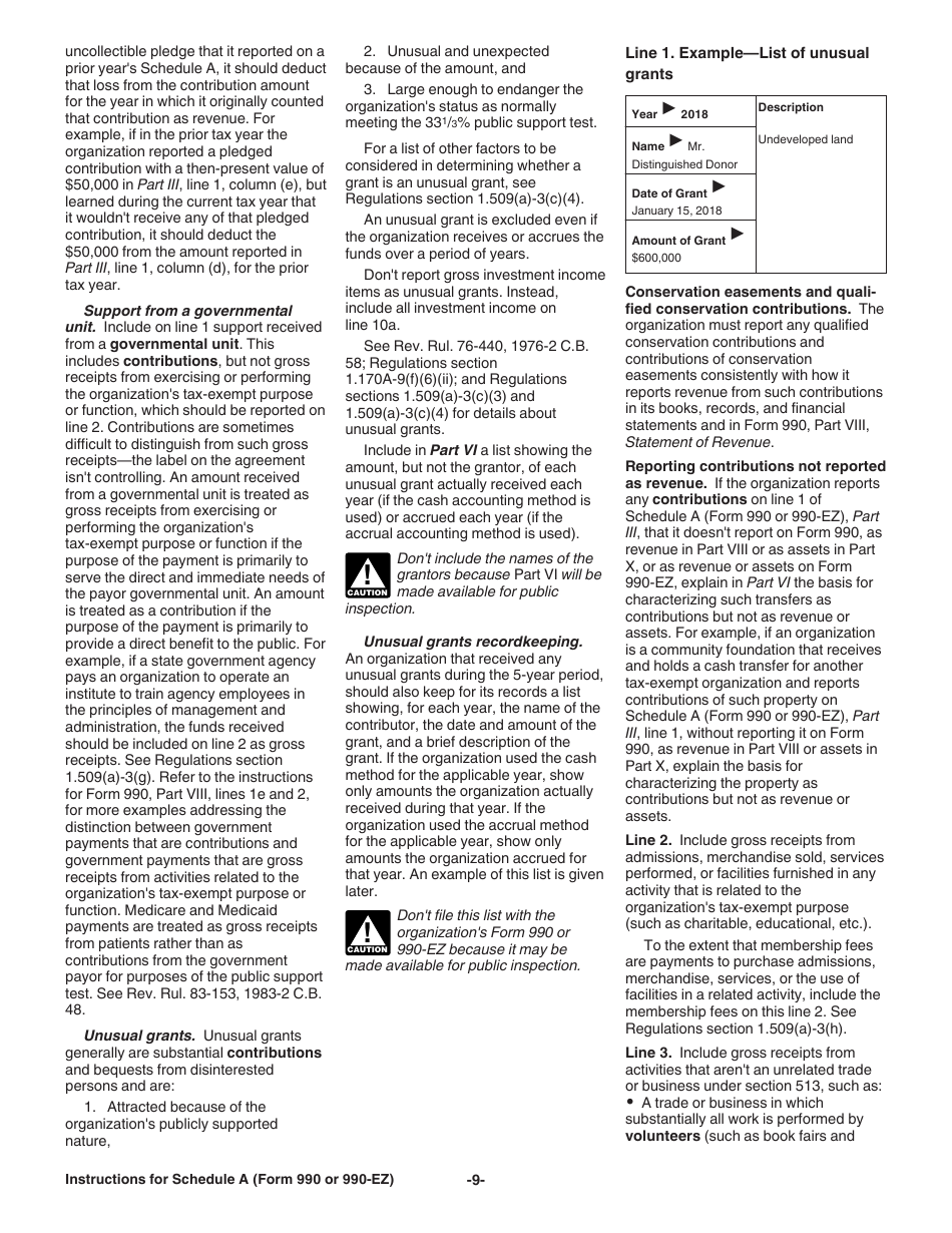 Instructions for IRS Form 990, 990-EZ Schedule A Public Charity Status and Public Support, Page 9