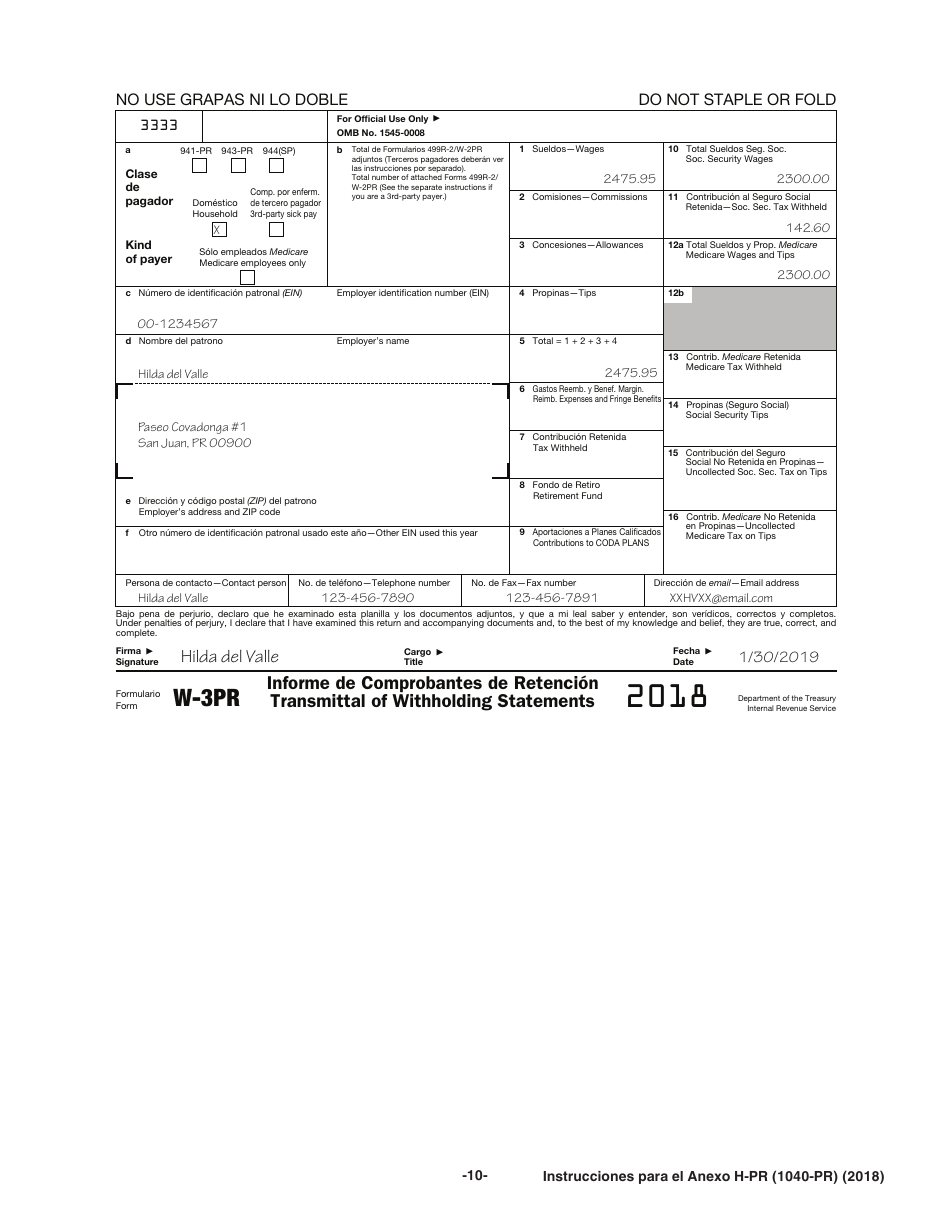 Instrucciones para IRS Formulario 1040-PR Anexo H-PR Contribuciones Sobre El Empleo De Empleados Domesticos (Spanish), Page 10