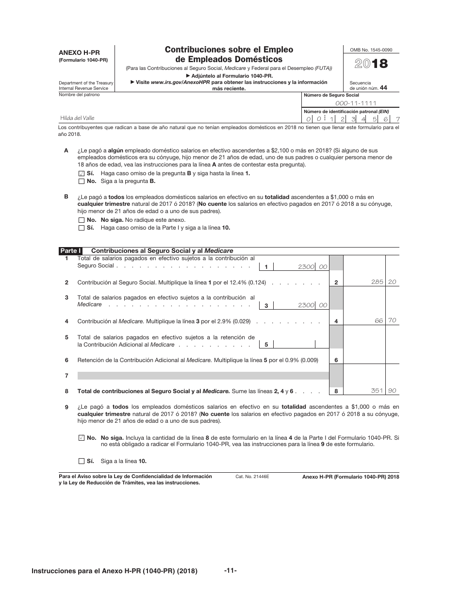Instrucciones para IRS Formulario 1040-PR Anexo H-PR Contribuciones Sobre El Empleo De Empleados Domesticos (Spanish), Page 11