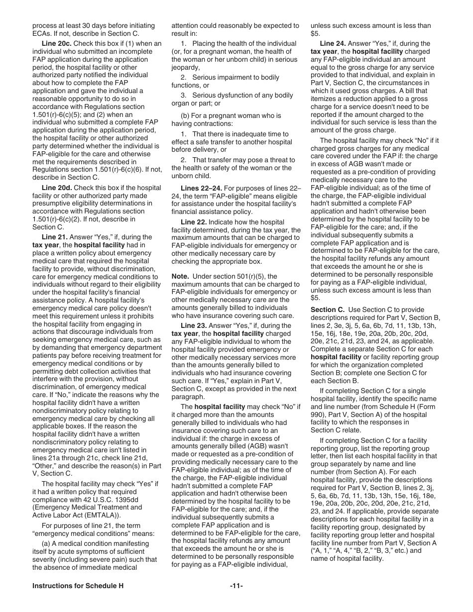 Instructions for IRS Form 990 Schedule H Return of Organization Exempt From Income Tax for Hospitals, Page 11