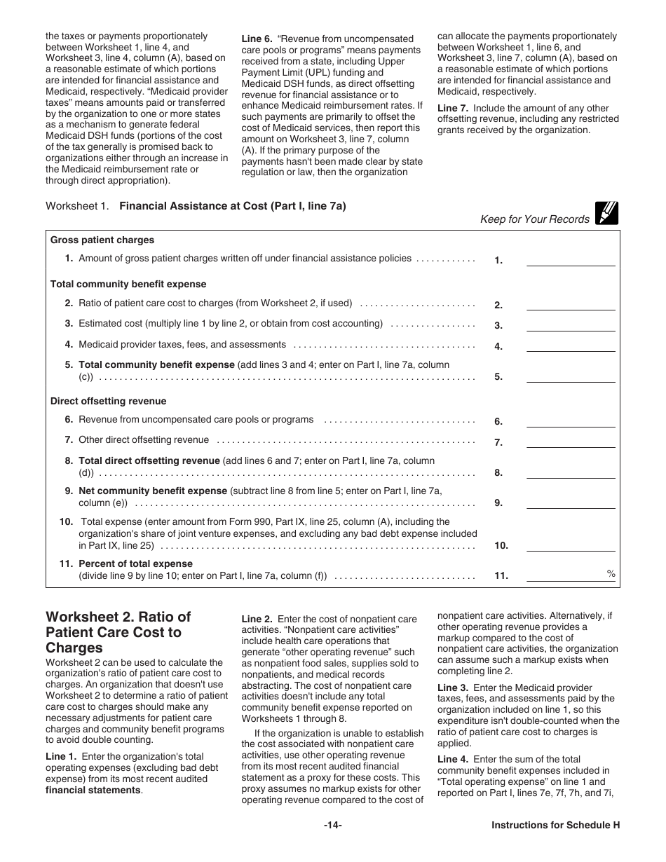 Instructions for IRS Form 990 Schedule H Return of Organization Exempt From Income Tax for Hospitals, Page 14