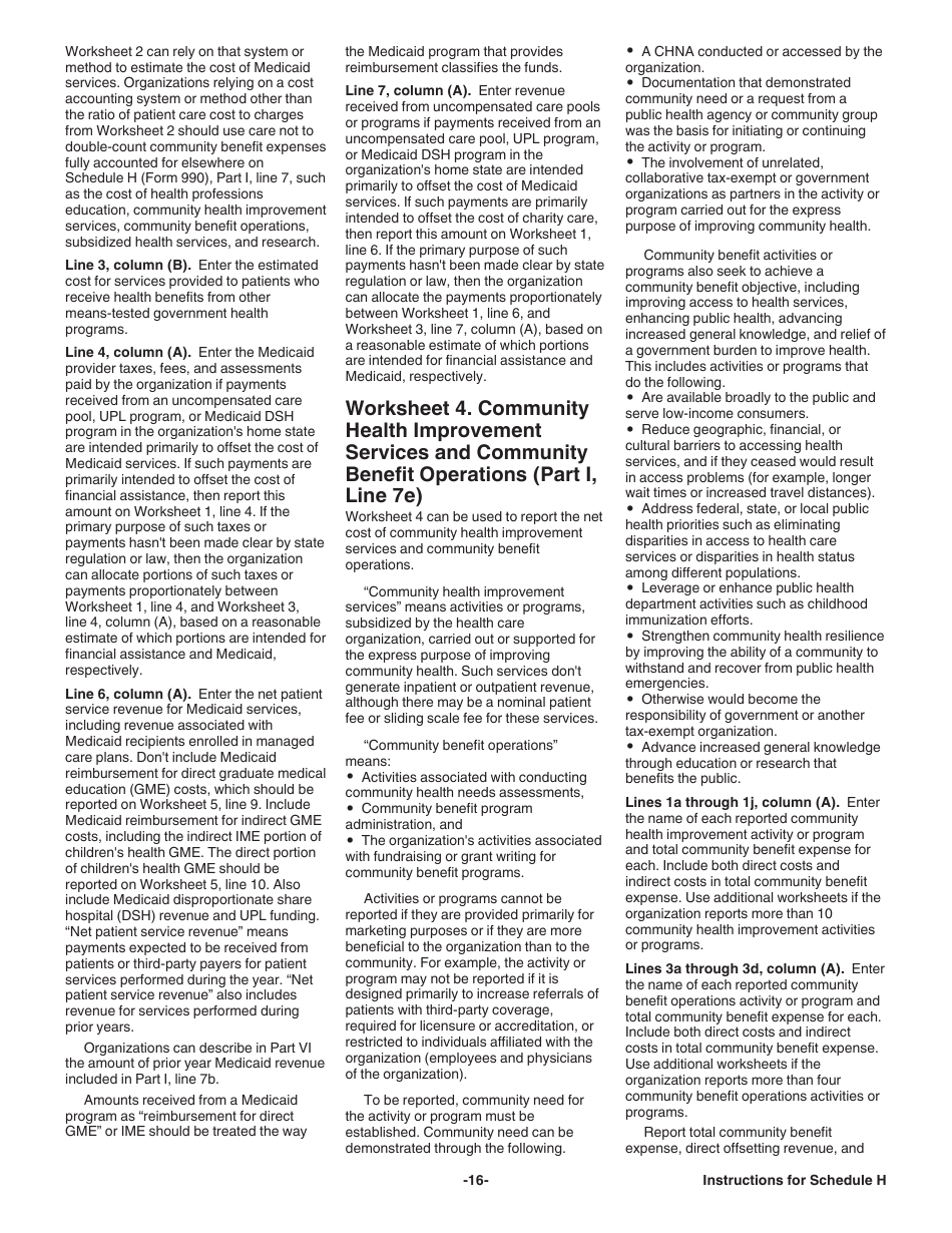 Instructions for IRS Form 990 Schedule H Return of Organization Exempt From Income Tax for Hospitals, Page 16