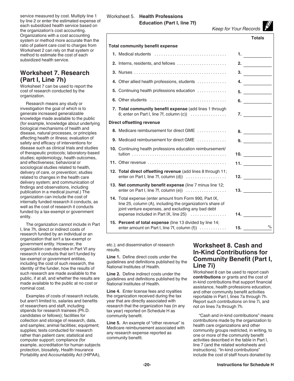 Instructions for IRS Form 990 Schedule H Return of Organization Exempt From Income Tax for Hospitals, Page 20