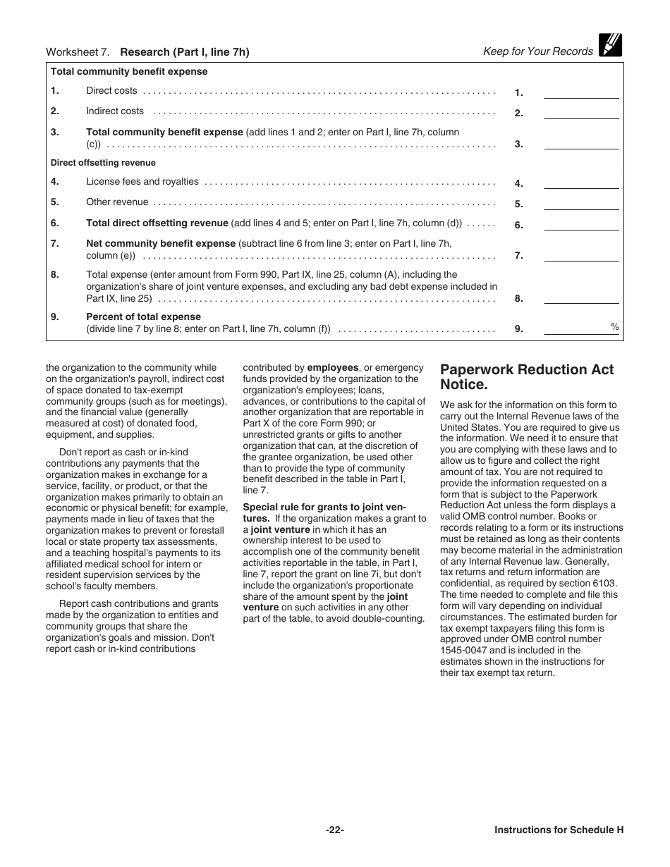 Instructions for IRS Form 990 Schedule H Return of Organization Exempt From Income Tax for Hospitals, Page 22