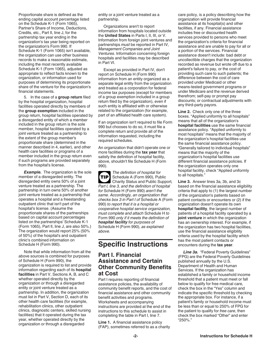 Instructions for IRS Form 990 Schedule H Return of Organization Exempt From Income Tax for Hospitals, Page 2