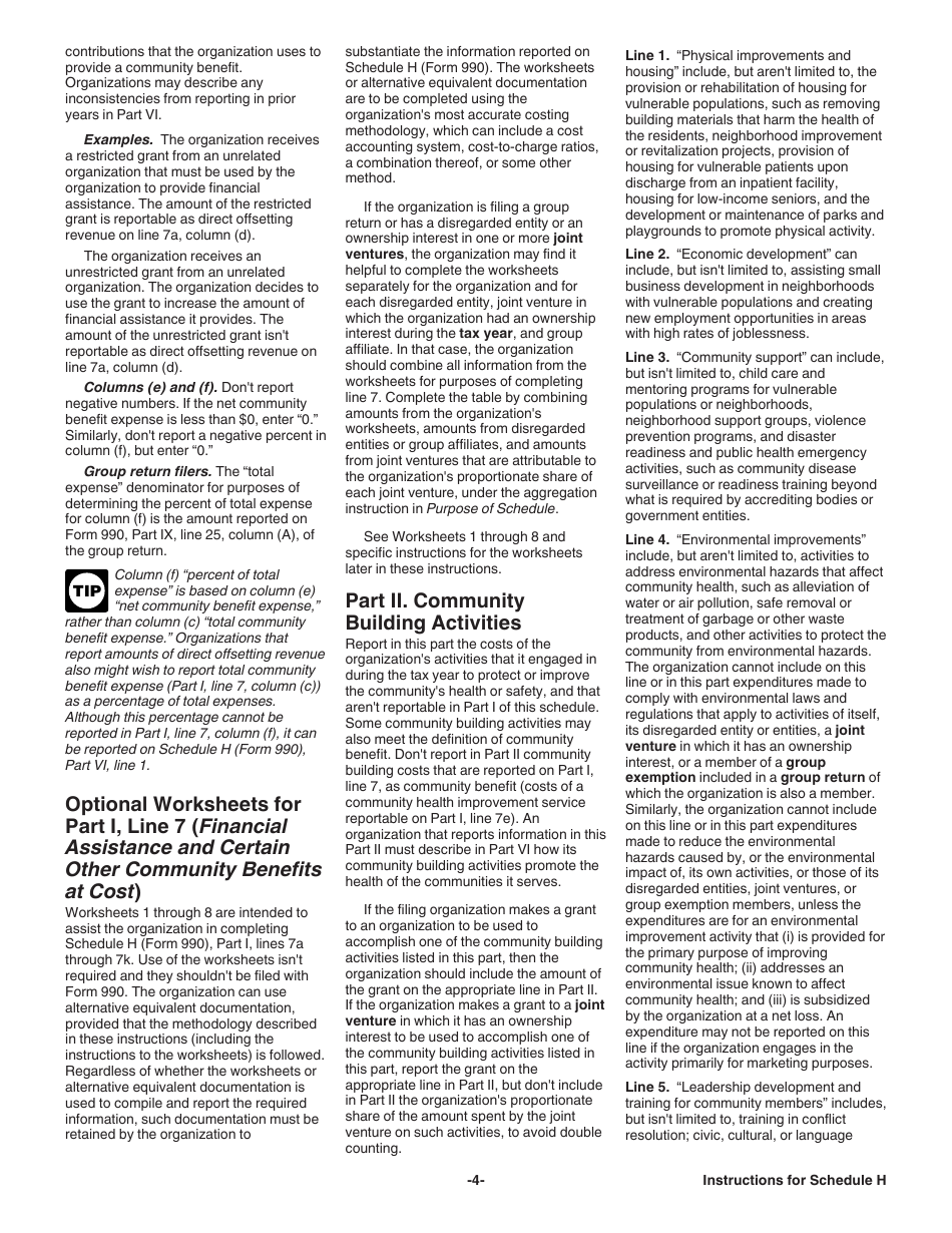 Instructions for IRS Form 990 Schedule H Return of Organization Exempt From Income Tax for Hospitals, Page 4