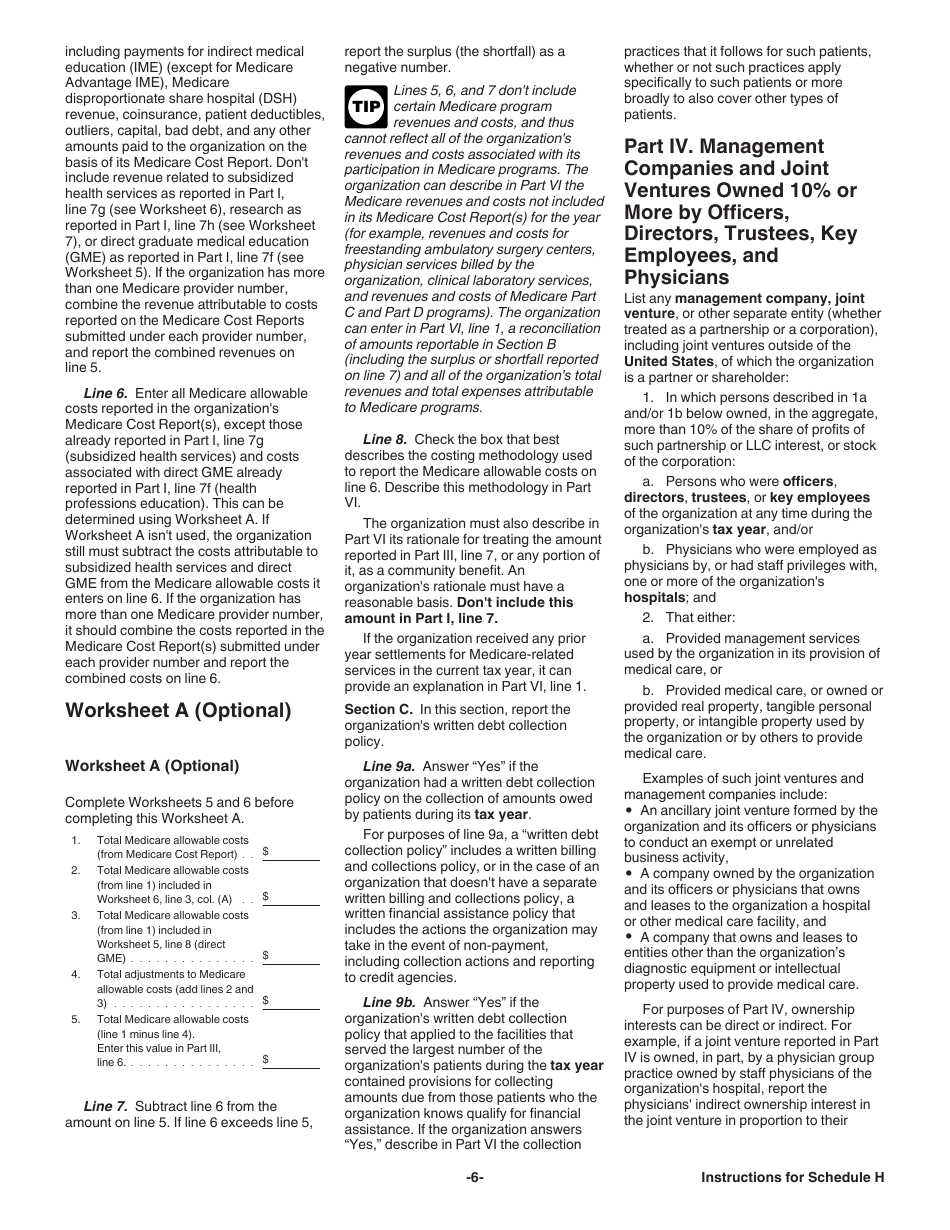 Instructions for IRS Form 990 Schedule H Return of Organization Exempt From Income Tax for Hospitals, Page 6